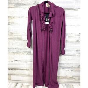 Chaser Womens XS Purple Ruffled Cardigan Duster Long Sleeve Sweater NWT